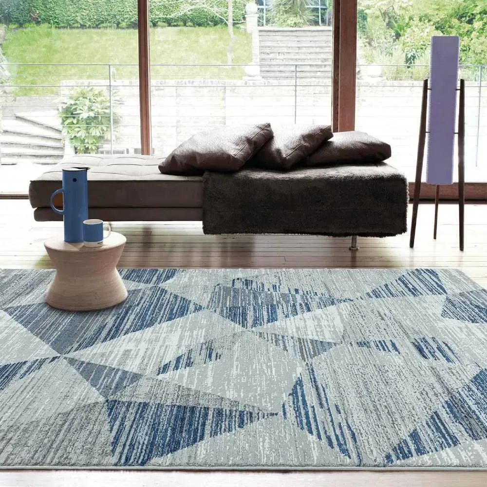 Geometric Print Rug - Blue image
