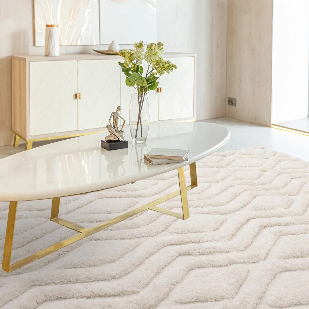 Geometric Shaggy Rug - Off White, Polyester image