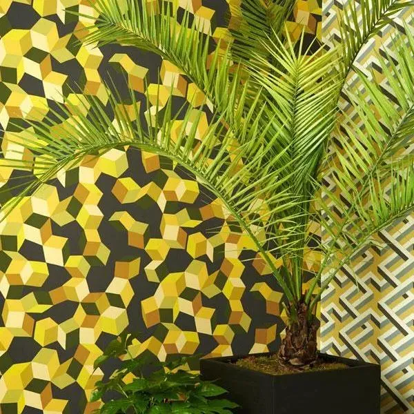 Geometric Wallpaper Roll - Yellow, Paper