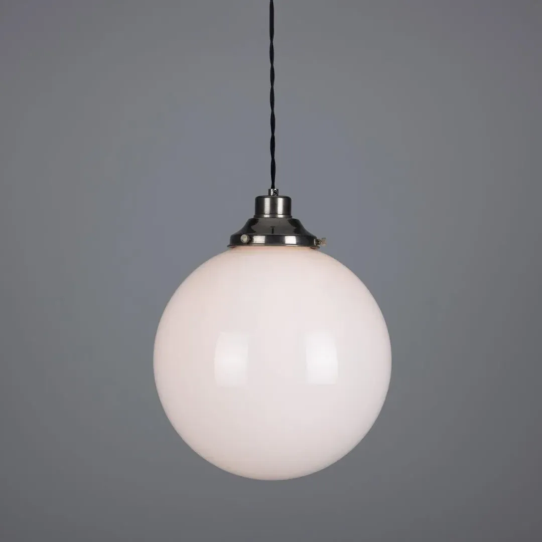 Globe Pendant Light - Antique Silver, Opal Glass