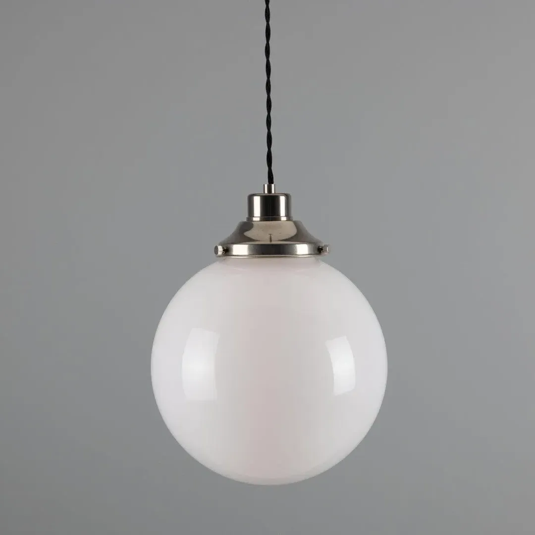 Globe Pendant Light - Antique Silver, Opal Glass