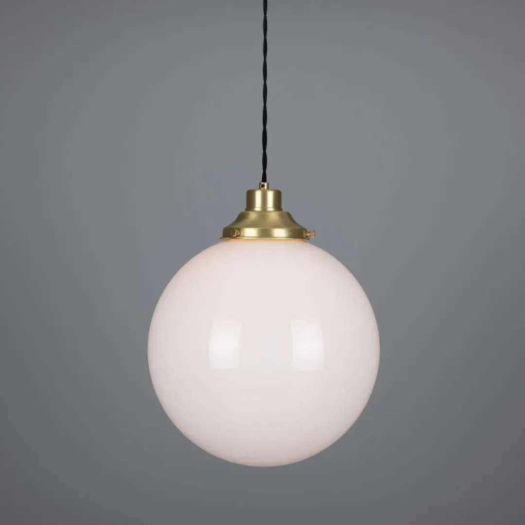 Globe Pendant Light - Satin Brass, Opal Glass