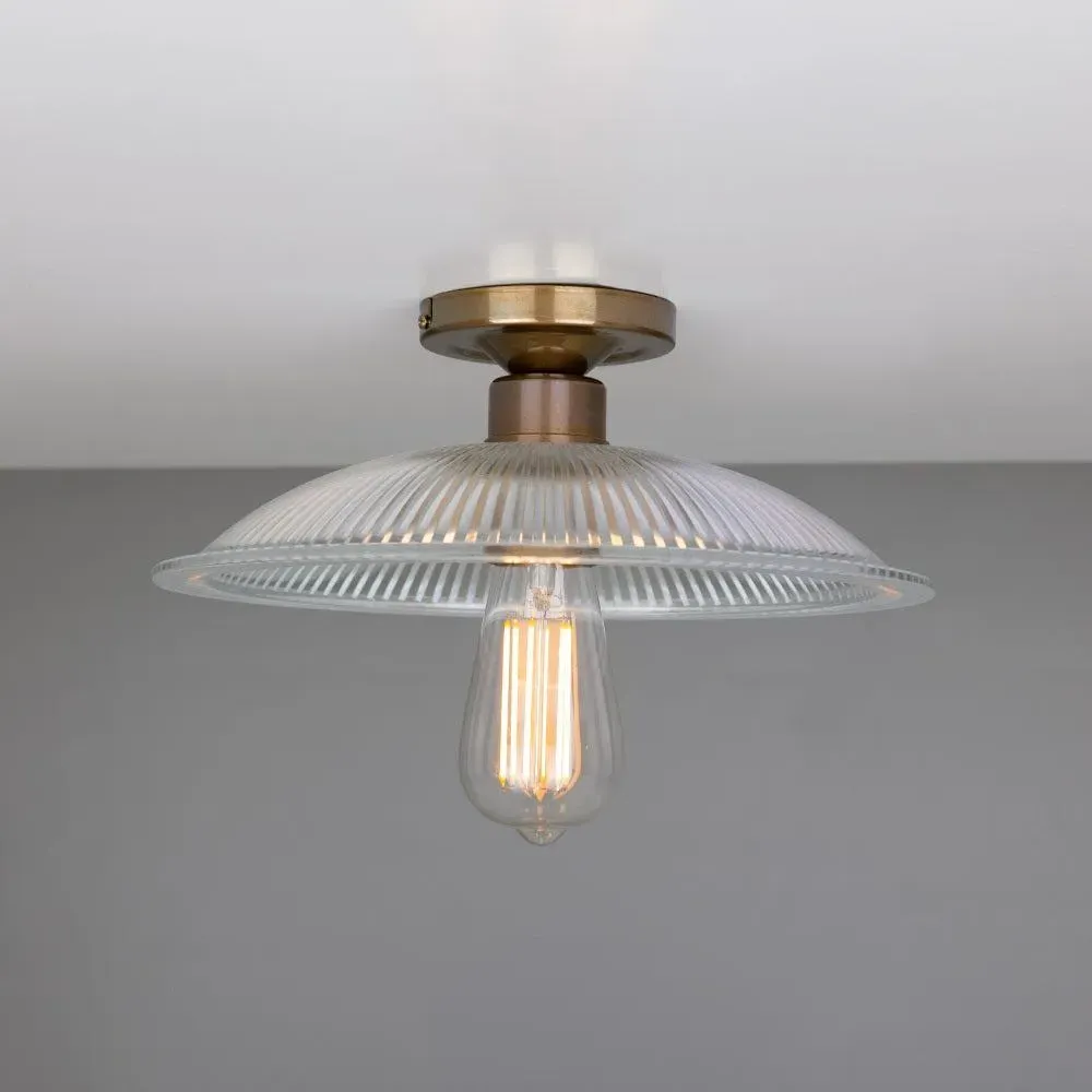 Holophane Flush Ceiling Light - Antique Brass image