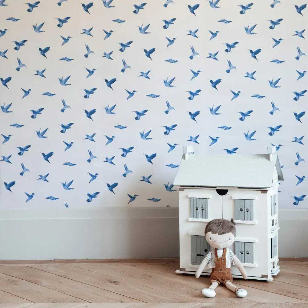 Hummingbird Wallpaper Roll - Blue, Paper image
