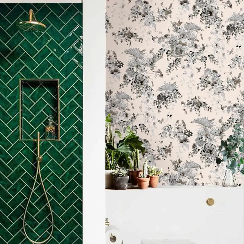 Hummingbirds Wallpaper Roll - Powder, Paper
