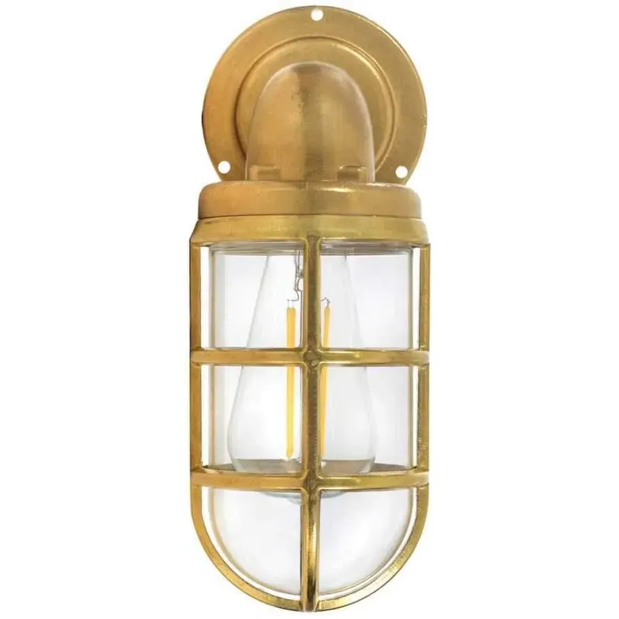 Industrial Cage Bulkhead Wall Light - Brass