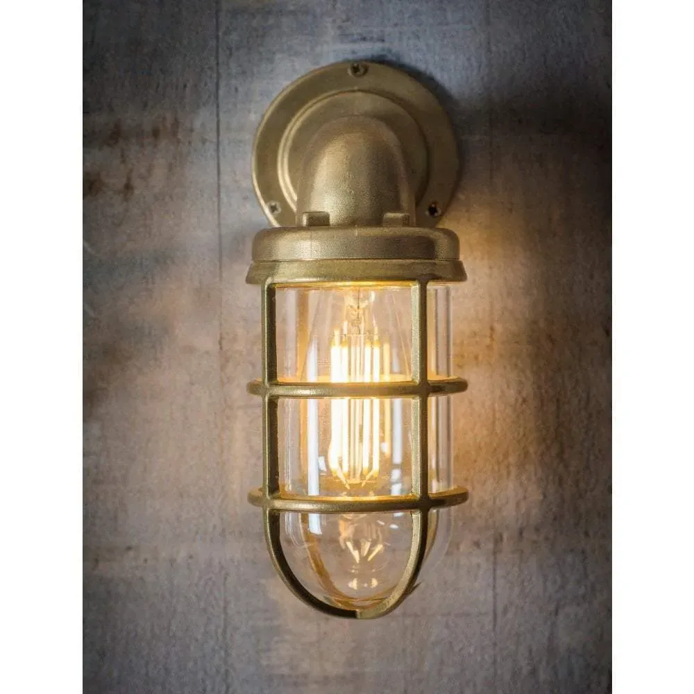 Industrial Cage Bulkhead Wall Light - Brass