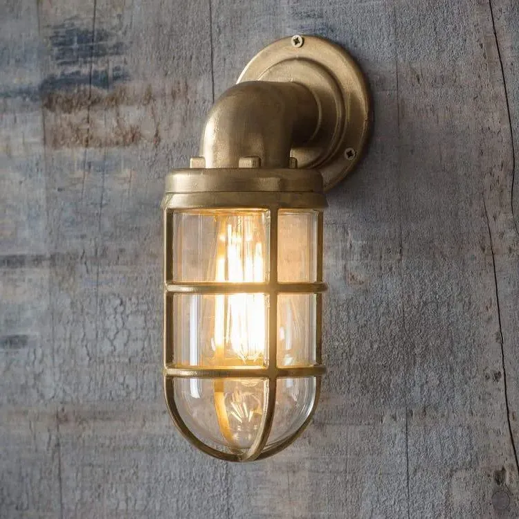 Industrial Cage Bulkhead Wall Light - Brass image