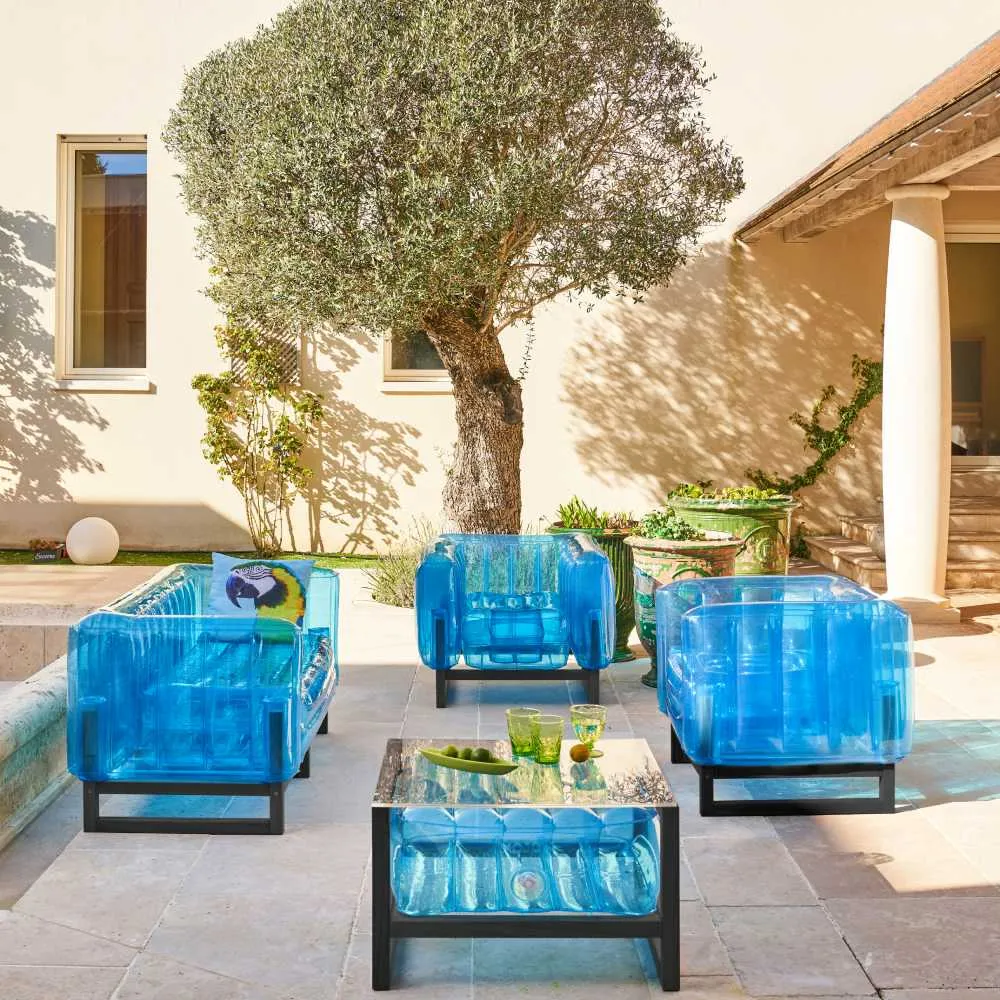 Inflatable Armchair with Metal Frame - Blue, TPU