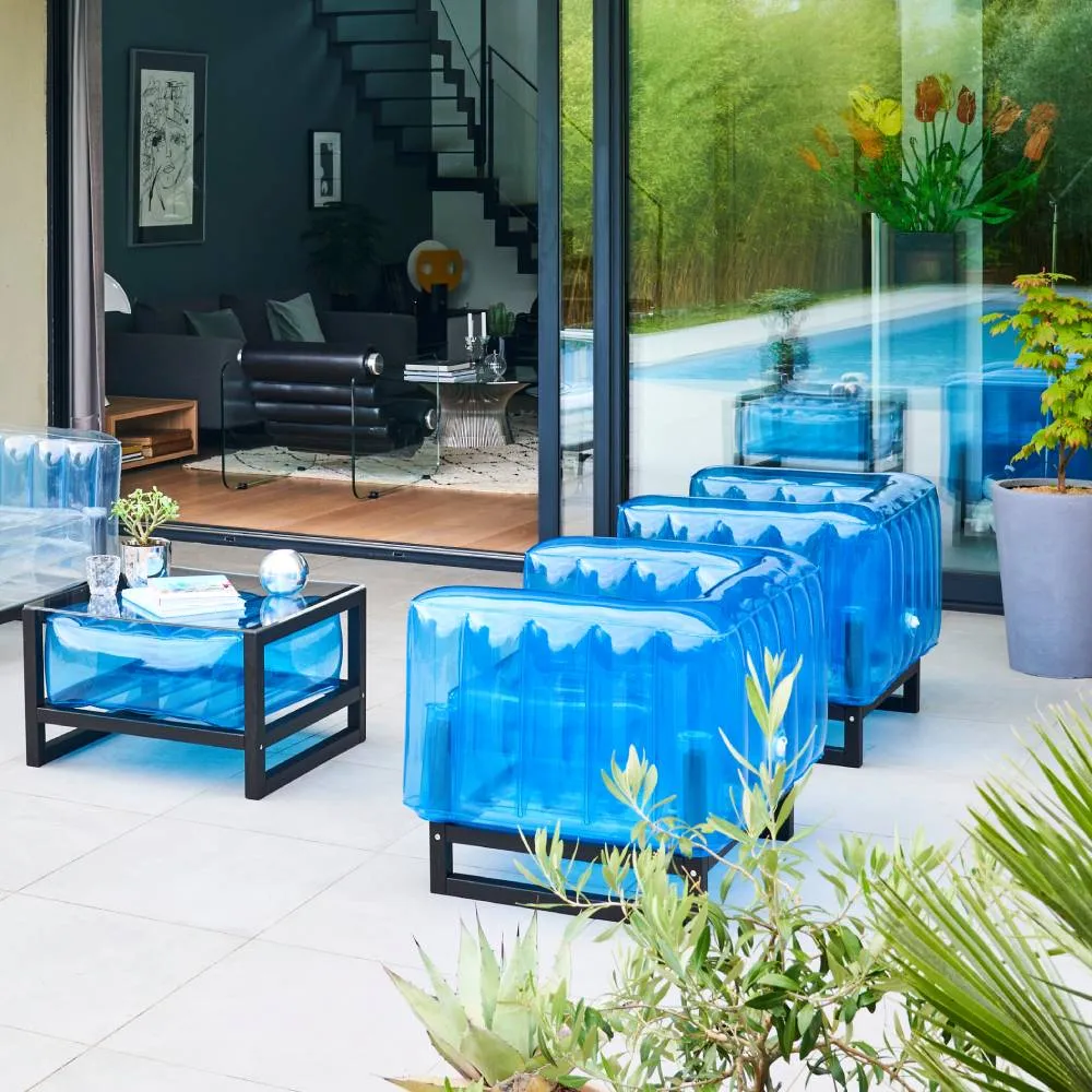 Inflatable Armchair with Metal Frame - Blue, TPU