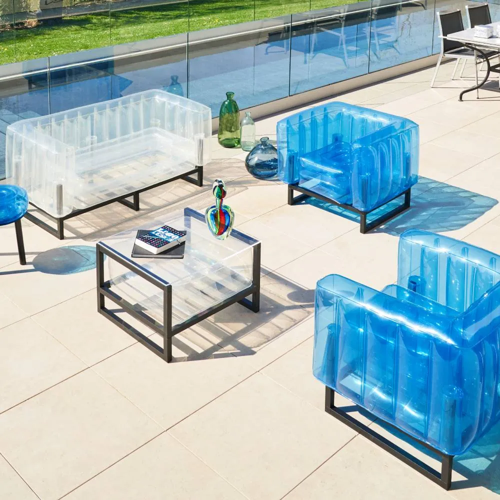 Inflatable Armchair with Metal Frame - Blue, TPU