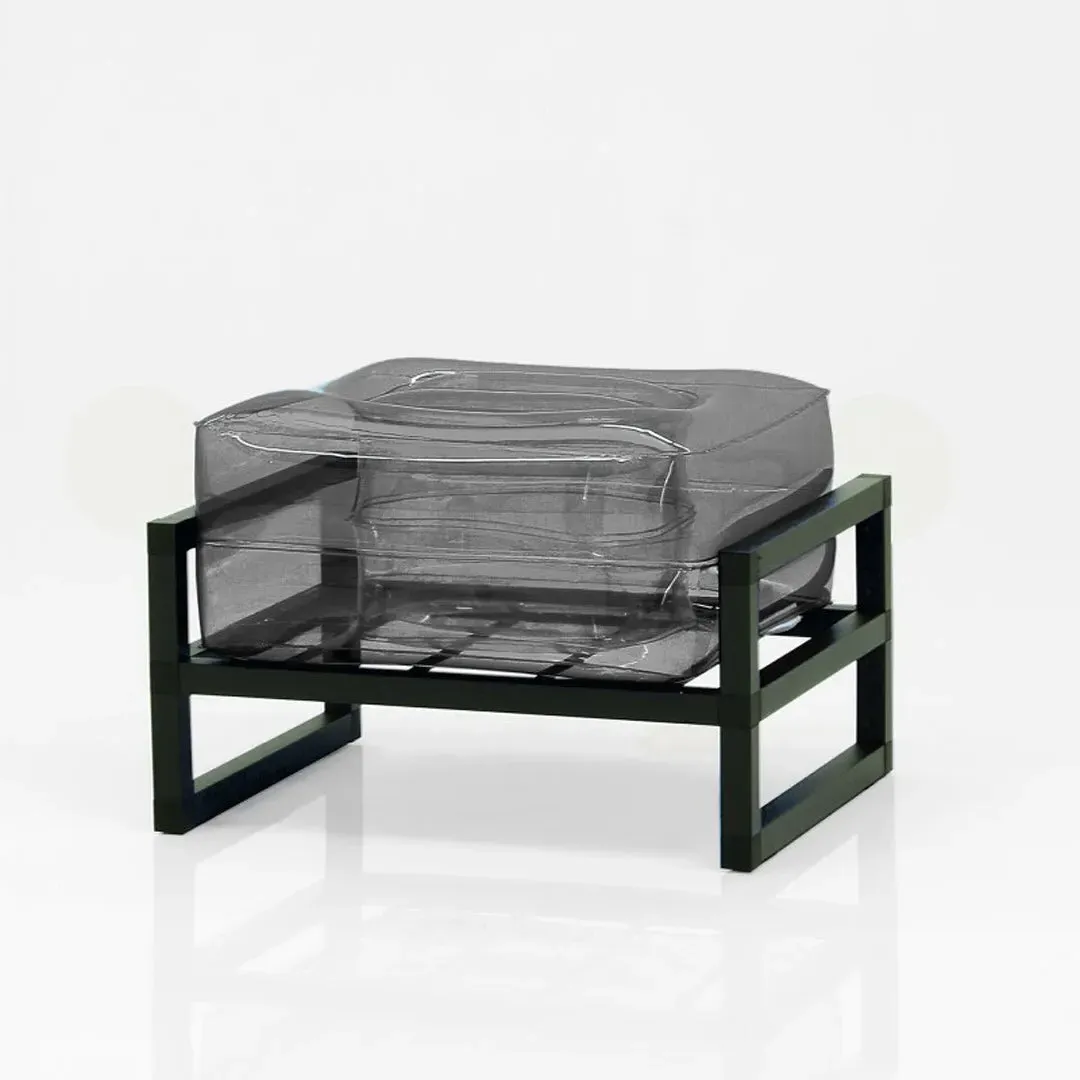 Inflatable Pouffe with Metal Frame - Black, TPU image