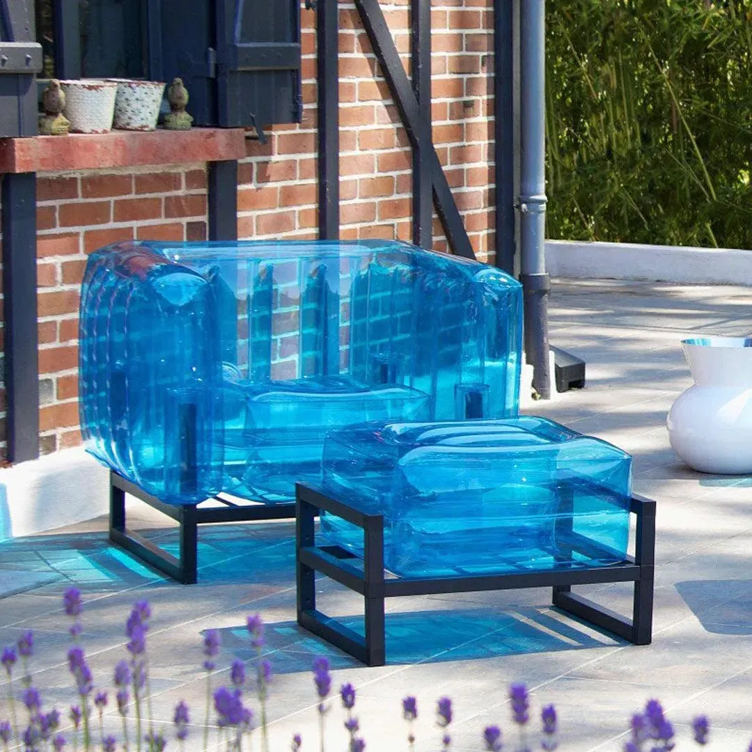 Inflatable Pouffe with Metal Frame - Blue, TPU