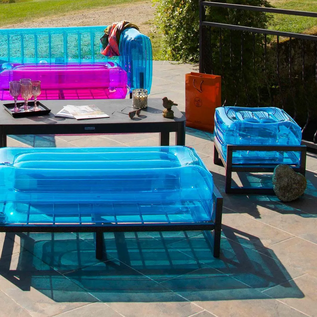 Inflatable Pouffe with Metal Frame - Blue, TPU