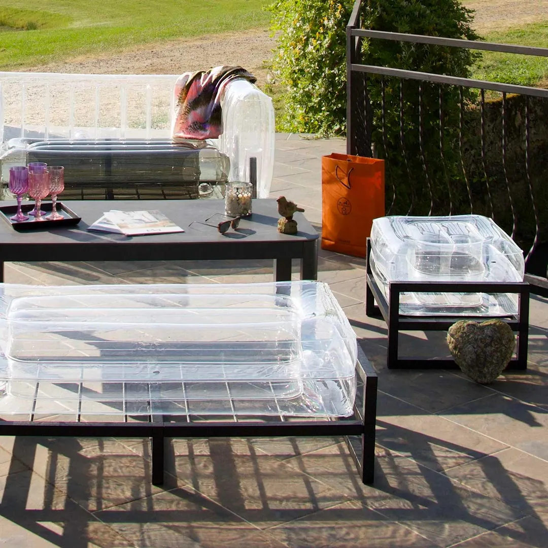 Inflatable Pouffe with Metal Frame - Clear, TPU