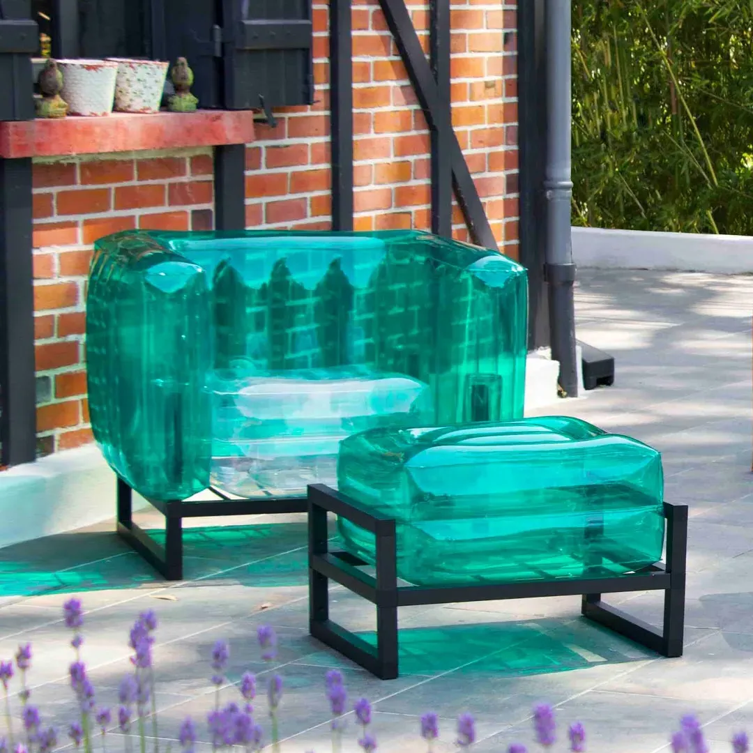 Inflatable Pouffe with Metal Frame - Green, TPU