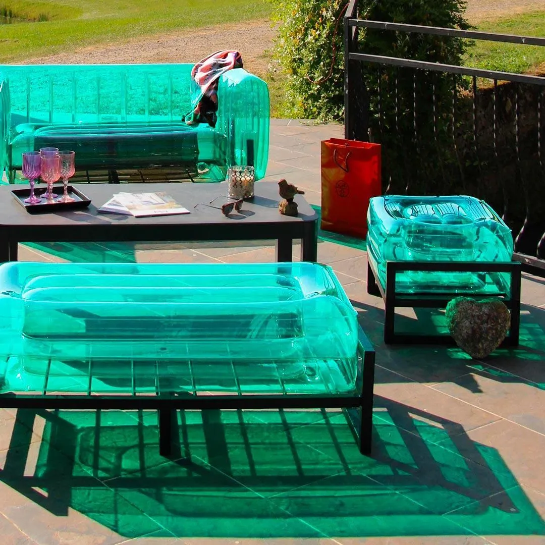 Inflatable Pouffe with Metal Frame - Green, TPU