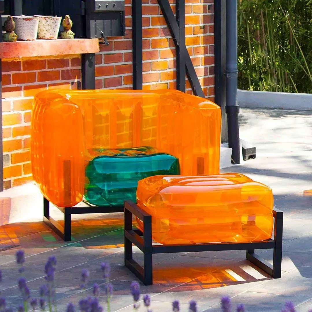 Inflatable Pouffe with Metal Frame - Orange, TPU