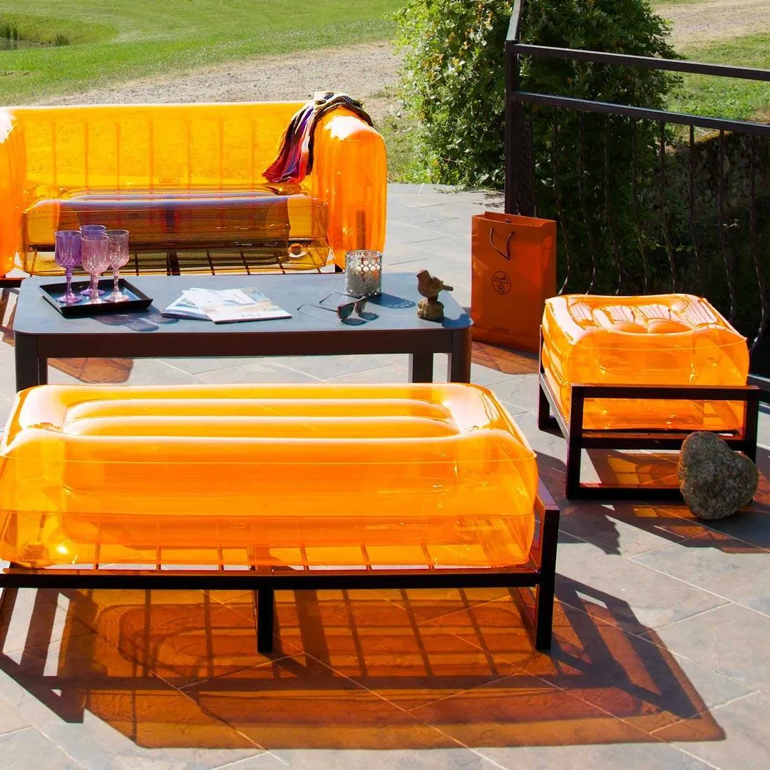 Inflatable Pouffe with Metal Frame - Orange, TPU