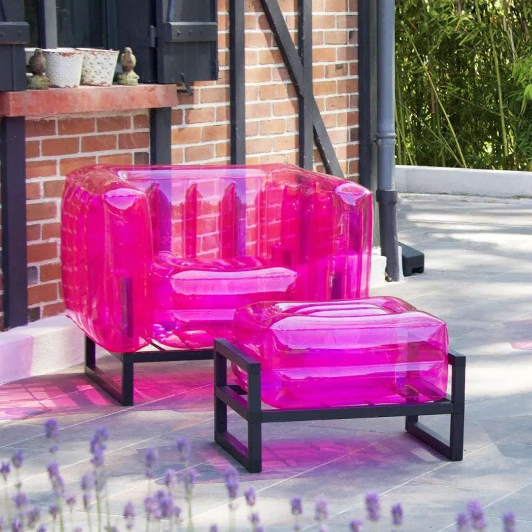 Inflatable Pouffe with Metal Frame - Pink, TPU