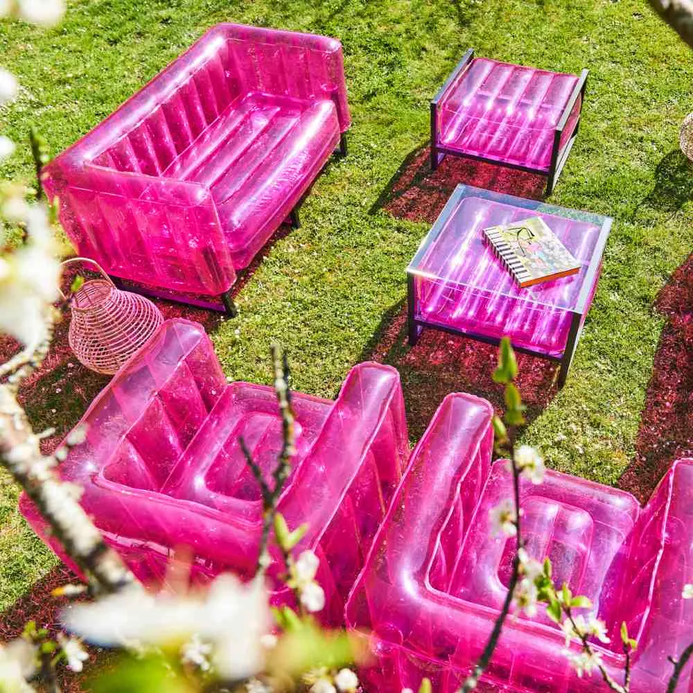 Inflatable Pouffe with Metal Frame - Pink, TPU