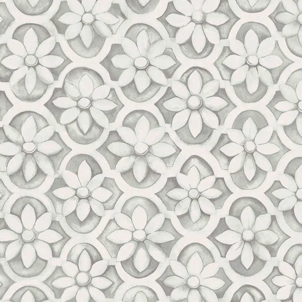Jali Trellis Wallpaper Roll - Stone, Semi-Plain image