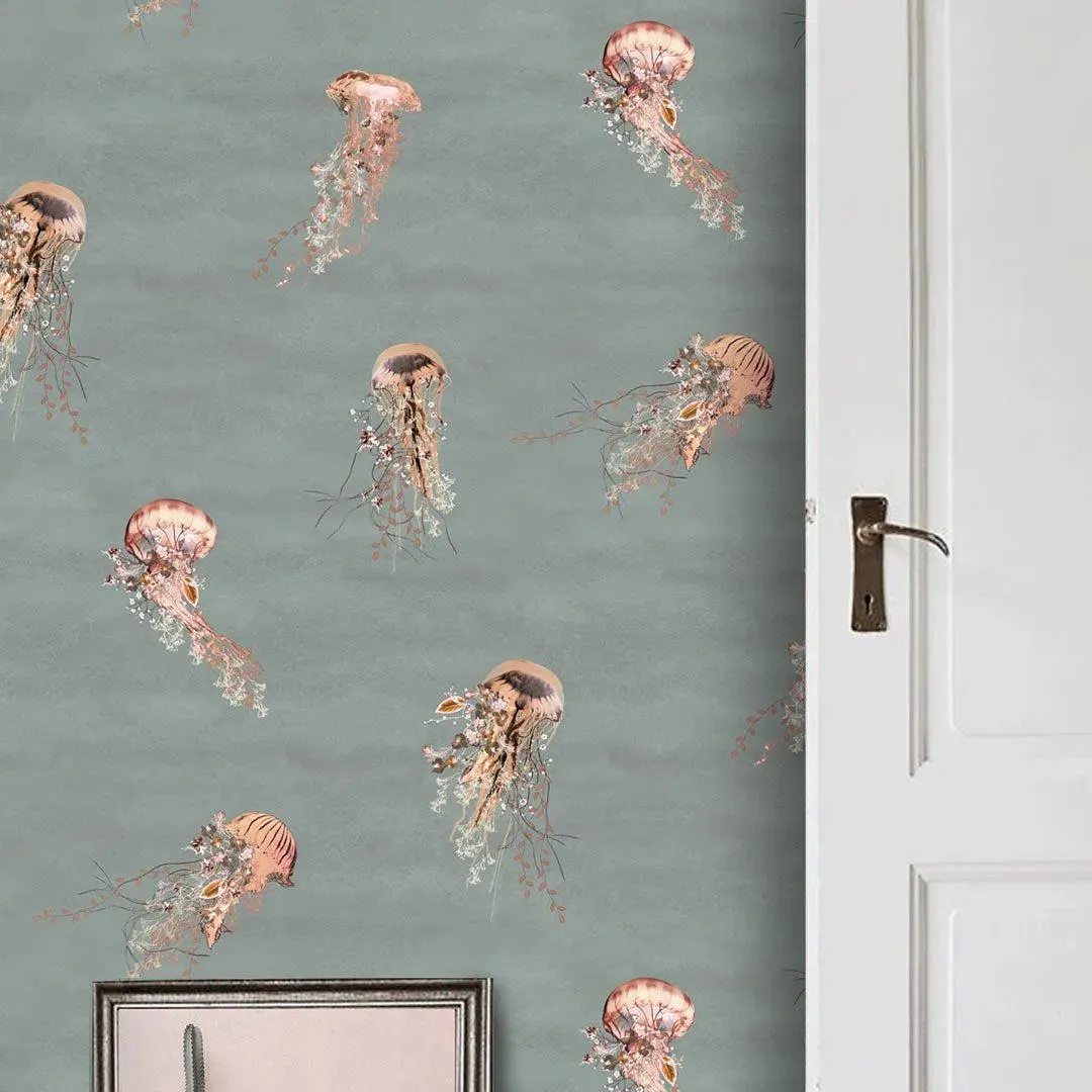 Jellyfish Wallpaper Roll - Mist/Coral, Paper