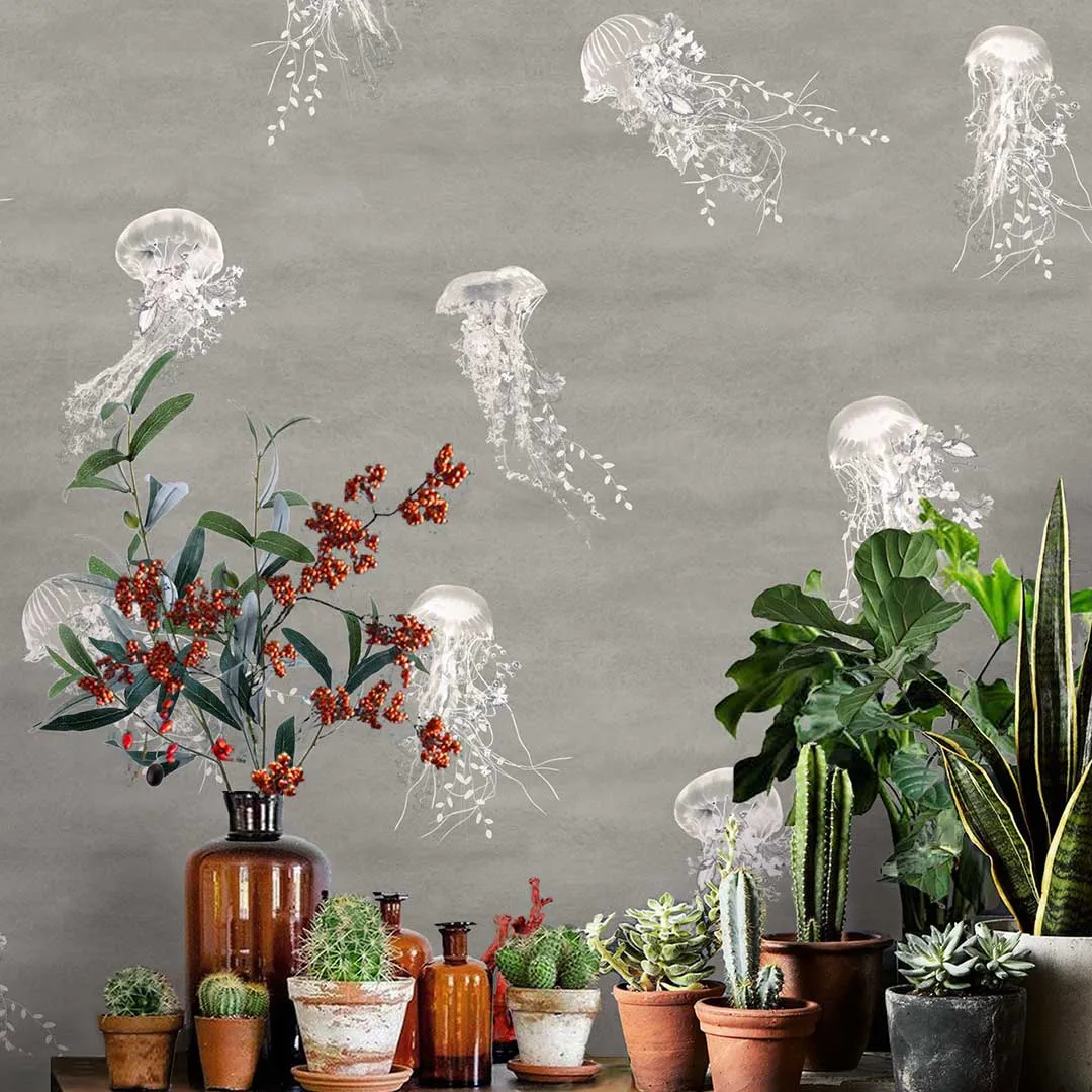 Jellyfish Wallpaper Roll - Sand/Ivory, Paper