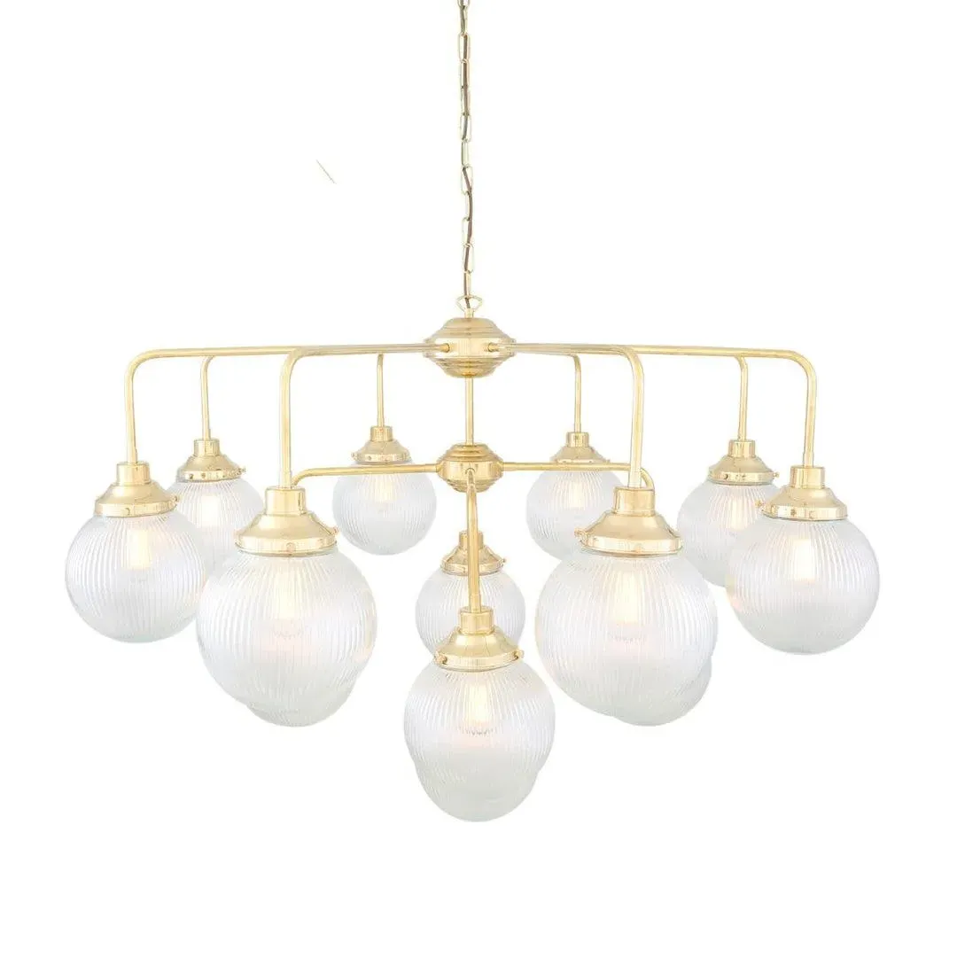 Large Chandelier with Holophane Glass - Handmade