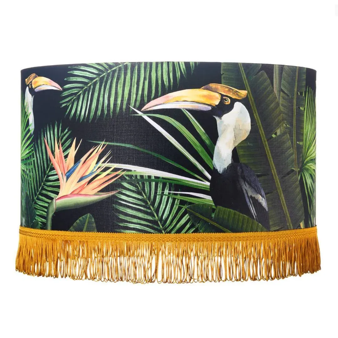 Large Drum Lamp Shade - Birds Paradise, Linen