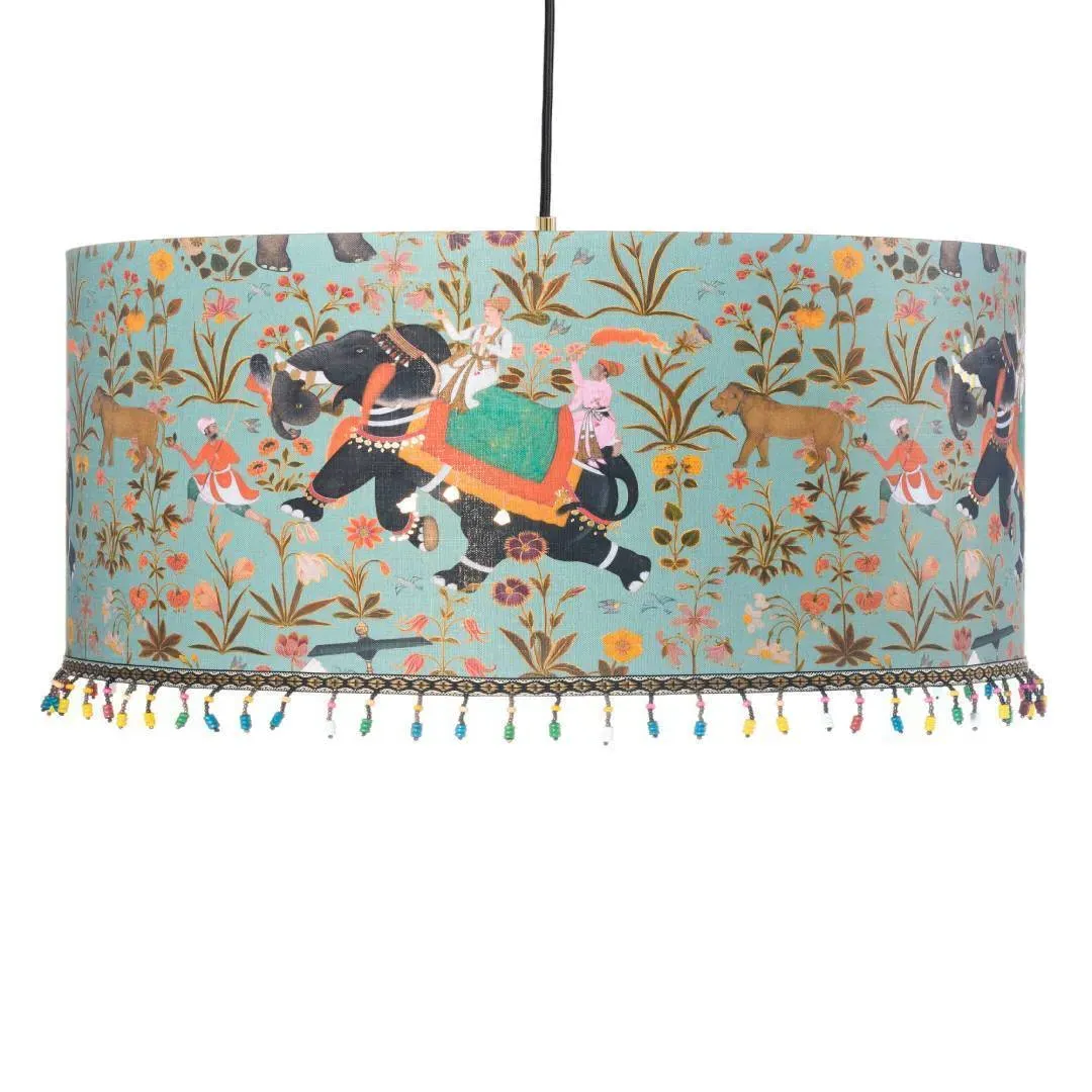 Large Drum Pendant Lamp - Aquamarine, Linen