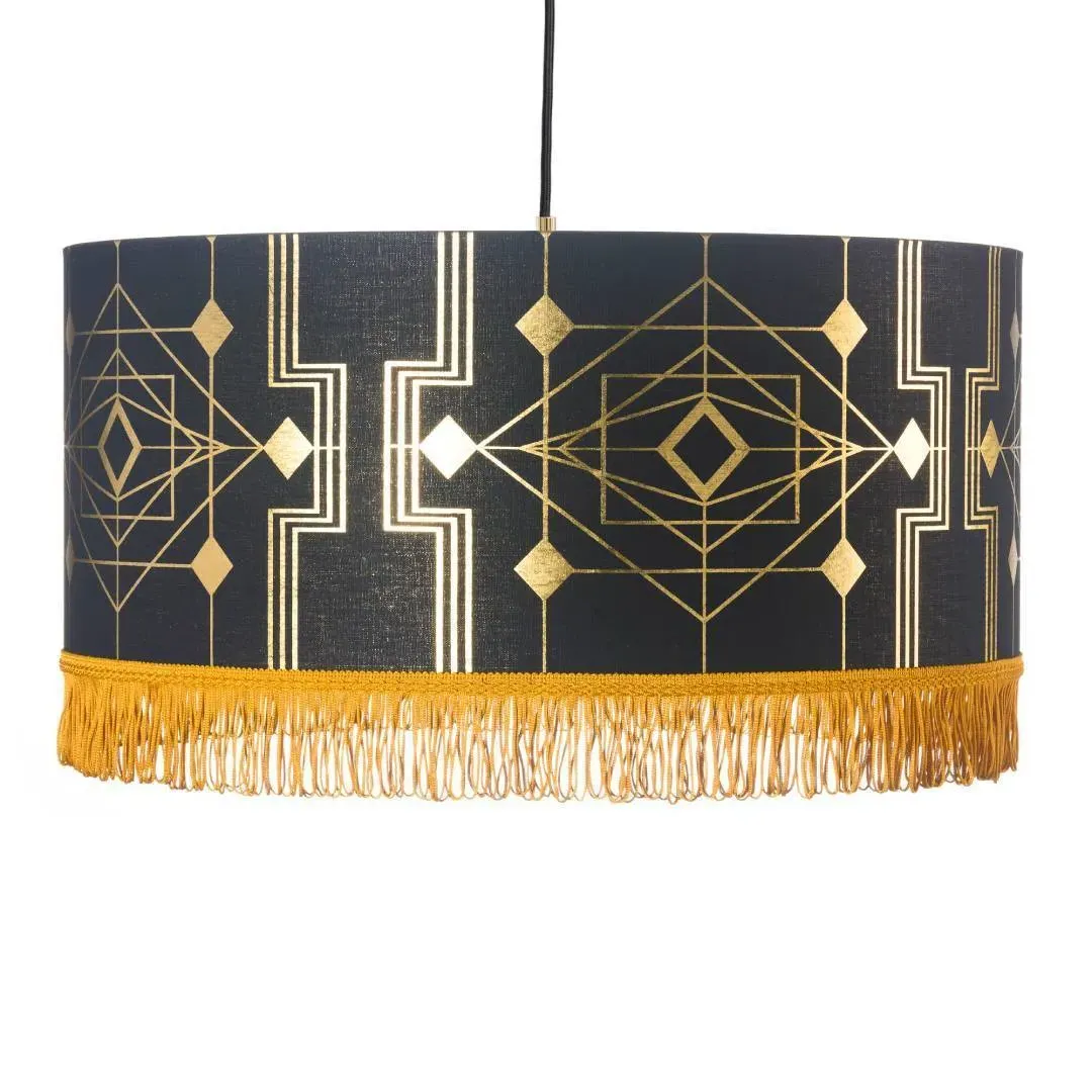 Large Drum Pendant Lamp - Gold, Linen