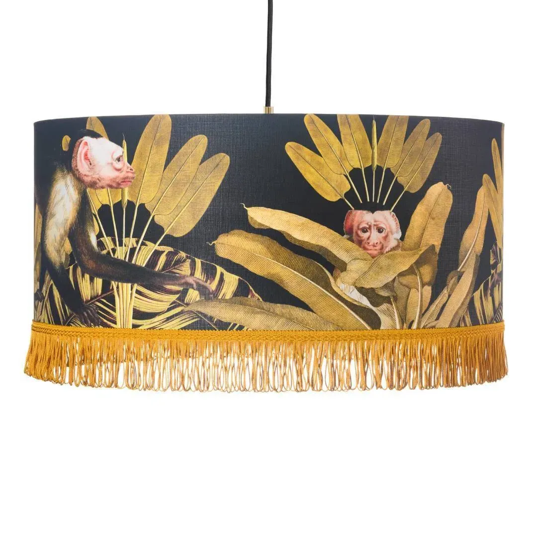 Large Drum Pendant Lamp - Monkey Print, Linen