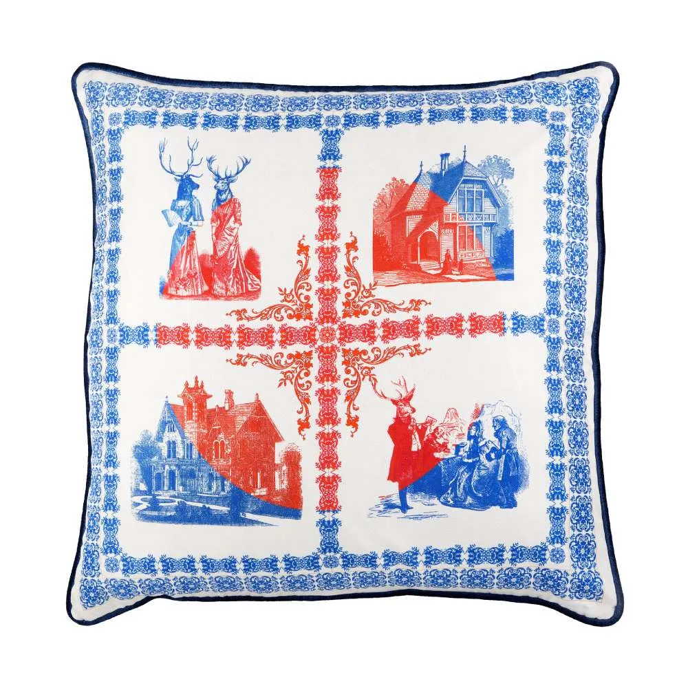 Large Floor Cushion Folk Tile Print - Silk Twill