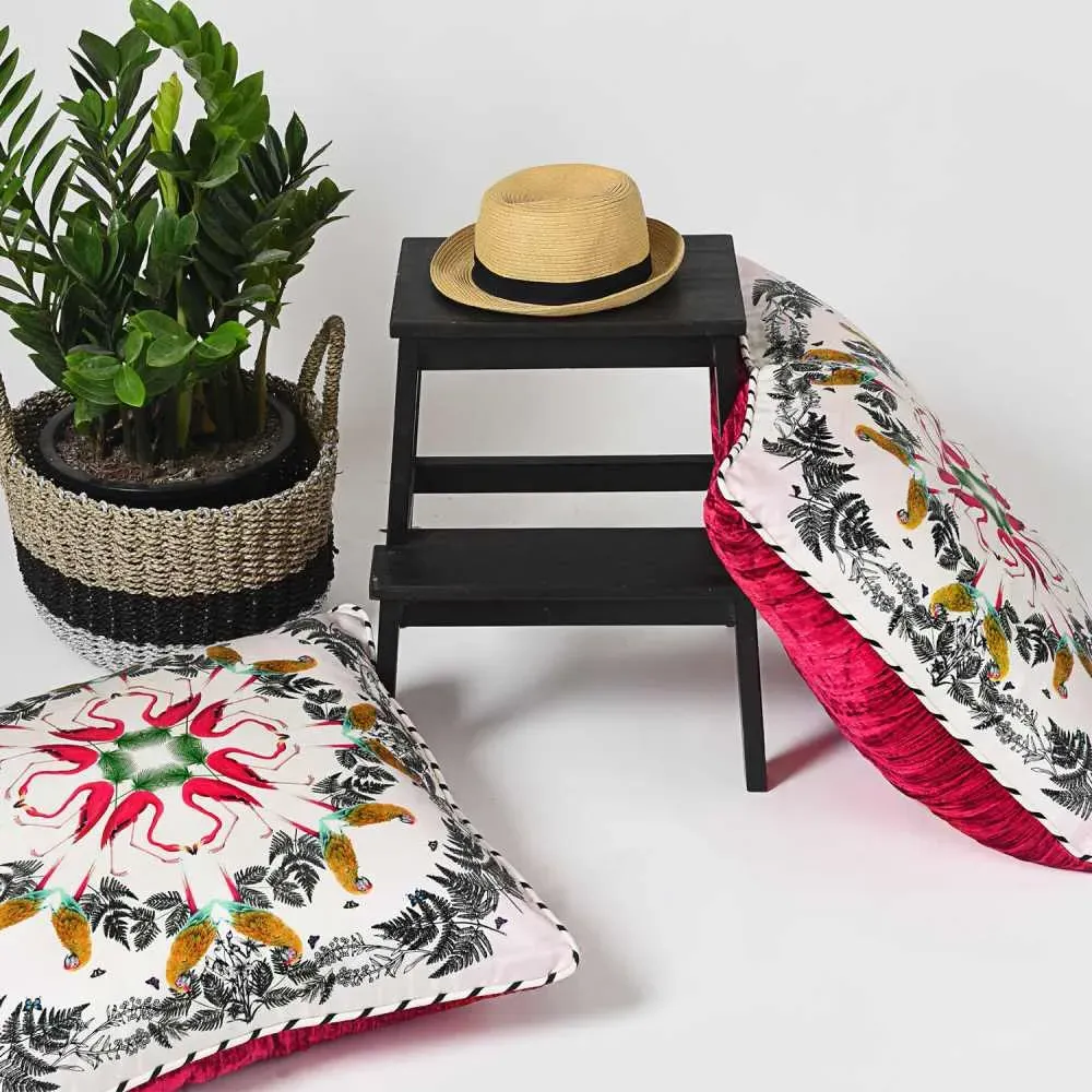 Large Floor Cushion Tropical Birds - Silk Twill