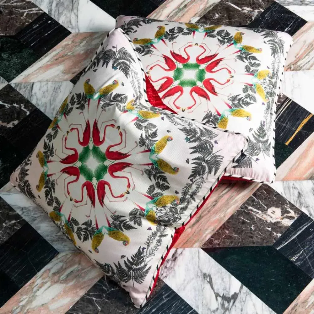 Large Floor Cushion Tropical Birds - Silk Twill