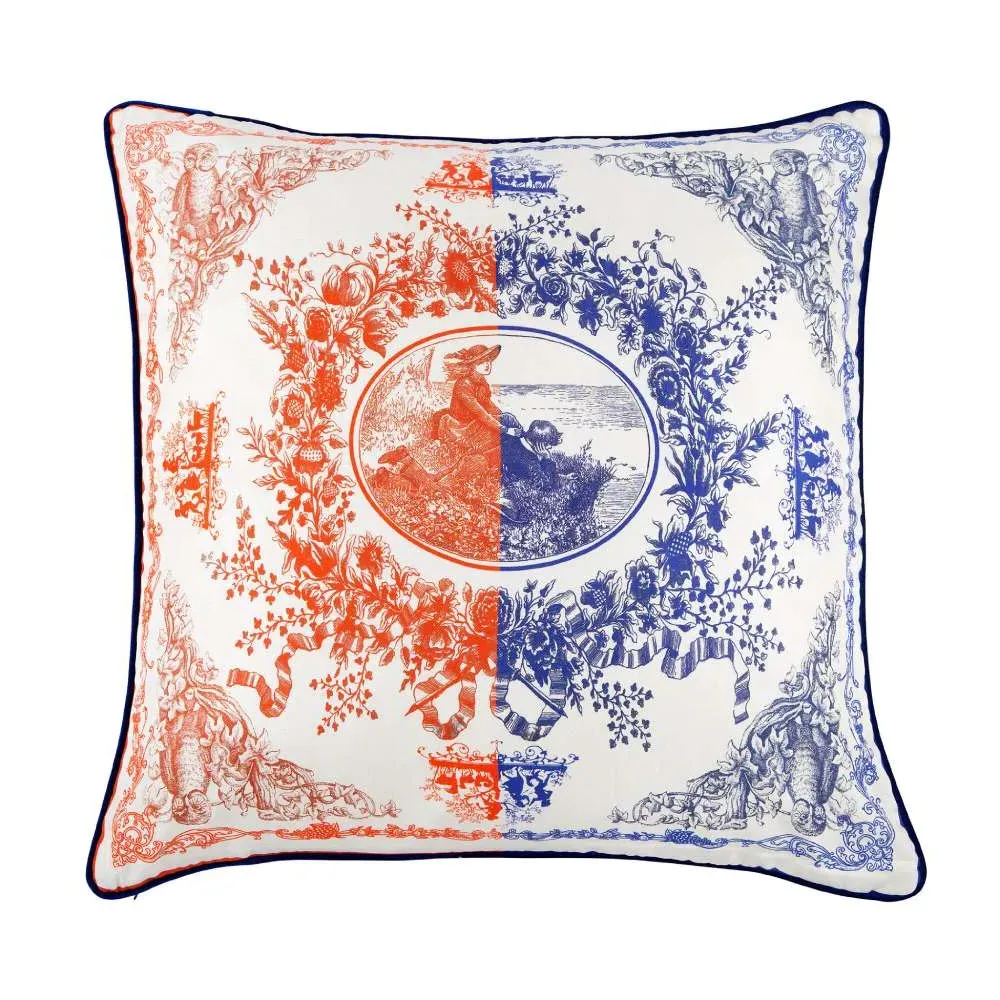 Large Floor Cushion with Tropical Bird Print - Silk Twill