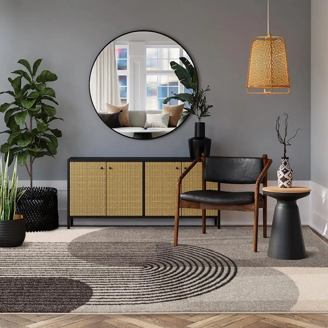 Large Geometric Rug - Grey