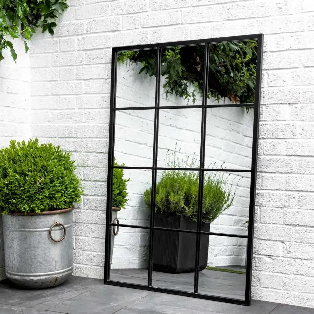 Large Window Pane Mirror - Black, Steel