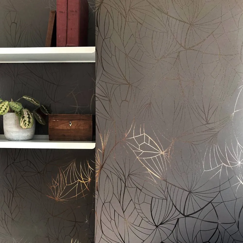 Leaf Pattern Wallpaper Roll - Bronze, Metallic