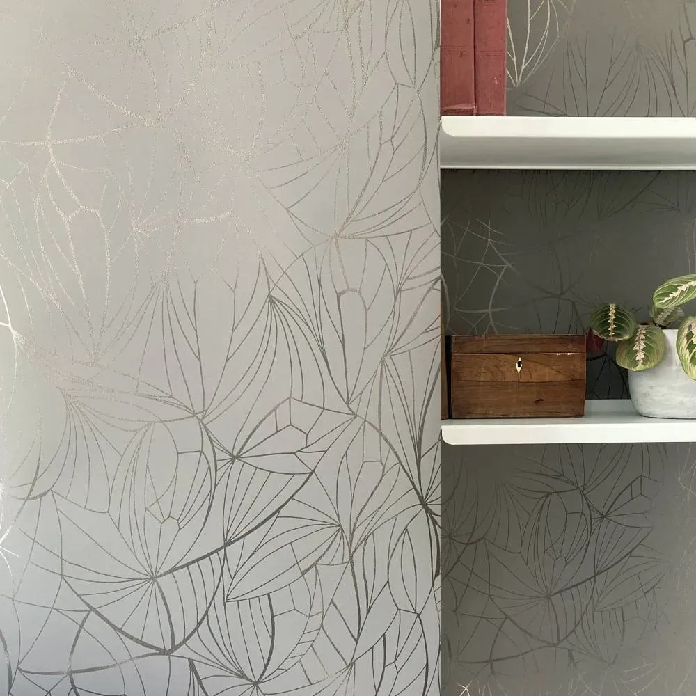 Leaf Wallpaper Roll - Pewter, Metallic image