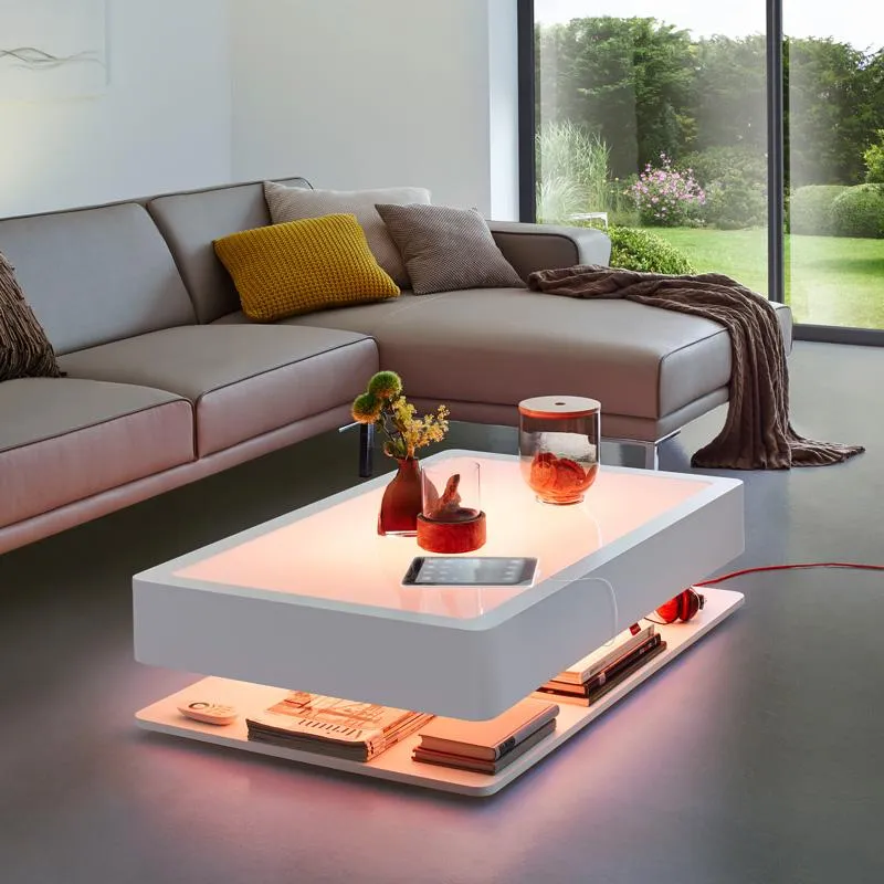 LED Coffee Table with Storage - White, Wood