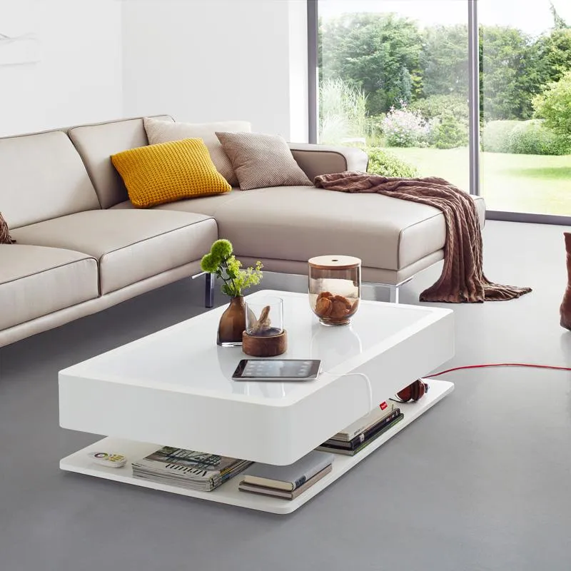 LED Coffee Table with Storage - White, Wood