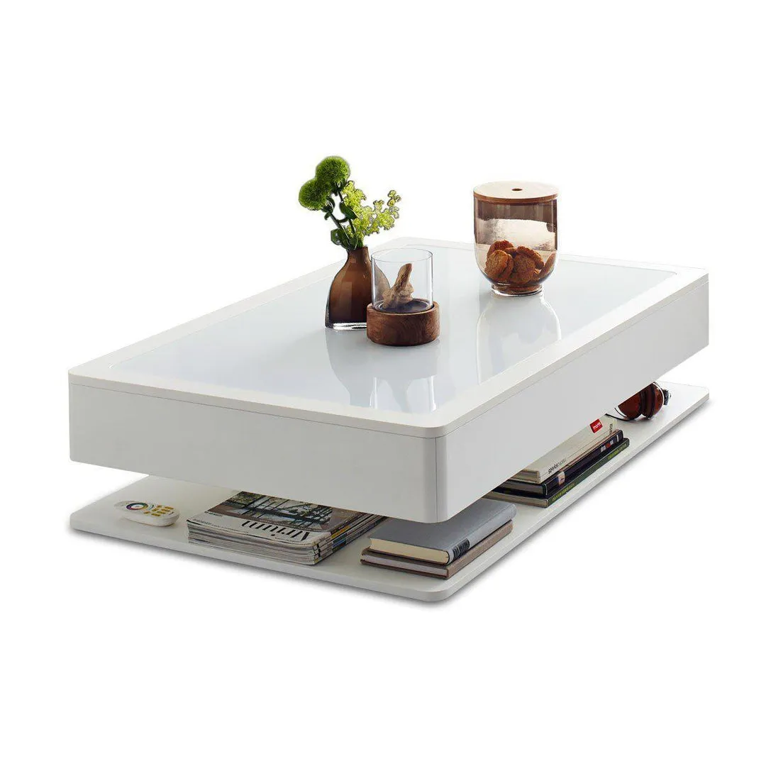 LED Coffee Table with Storage - White, Wood