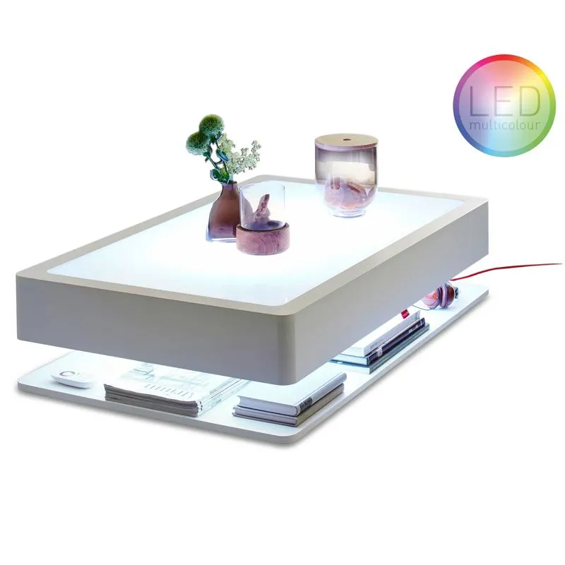 LED Coffee Table with Storage - White, Wood