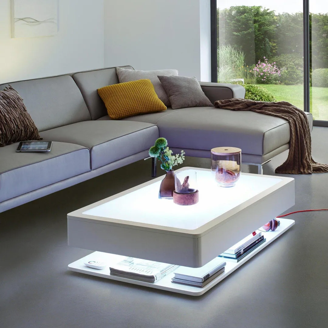 LED Coffee Table with Storage - White, Wood image