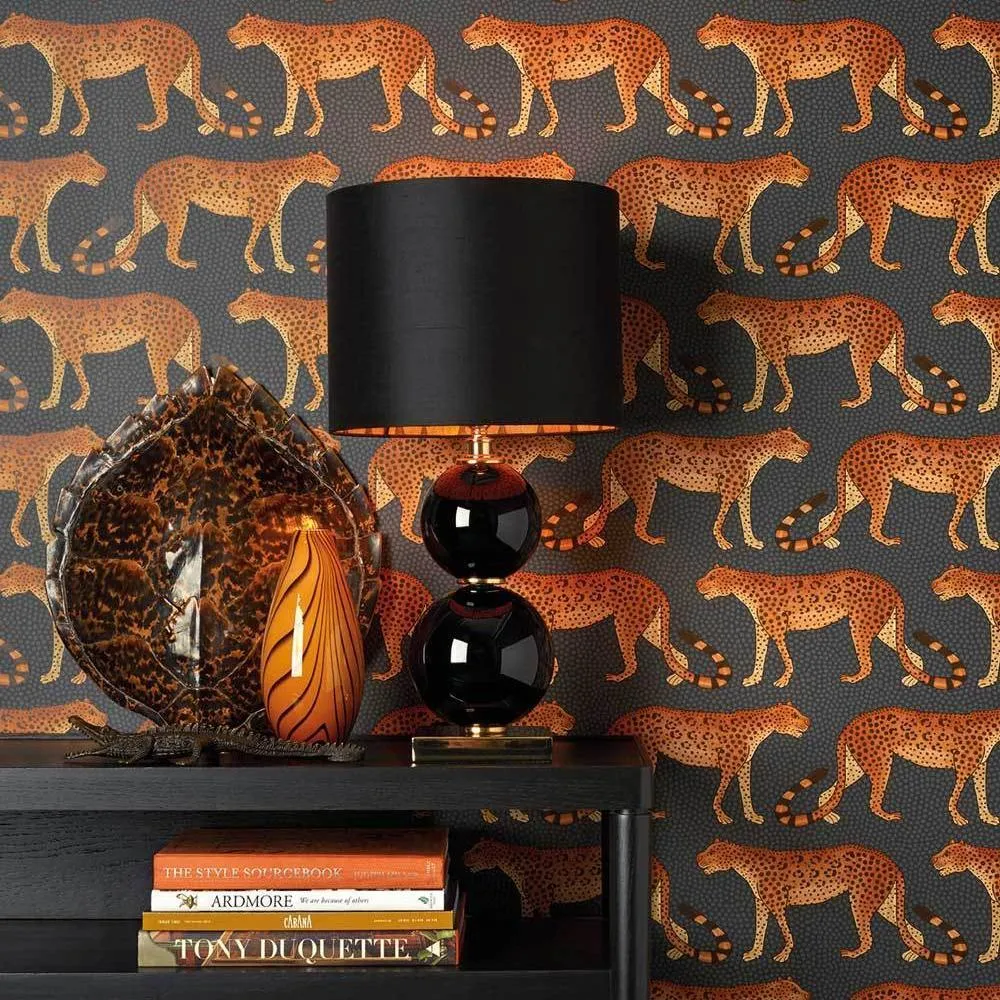 Leopard Walk Wallpaper Roll - Charcoal
