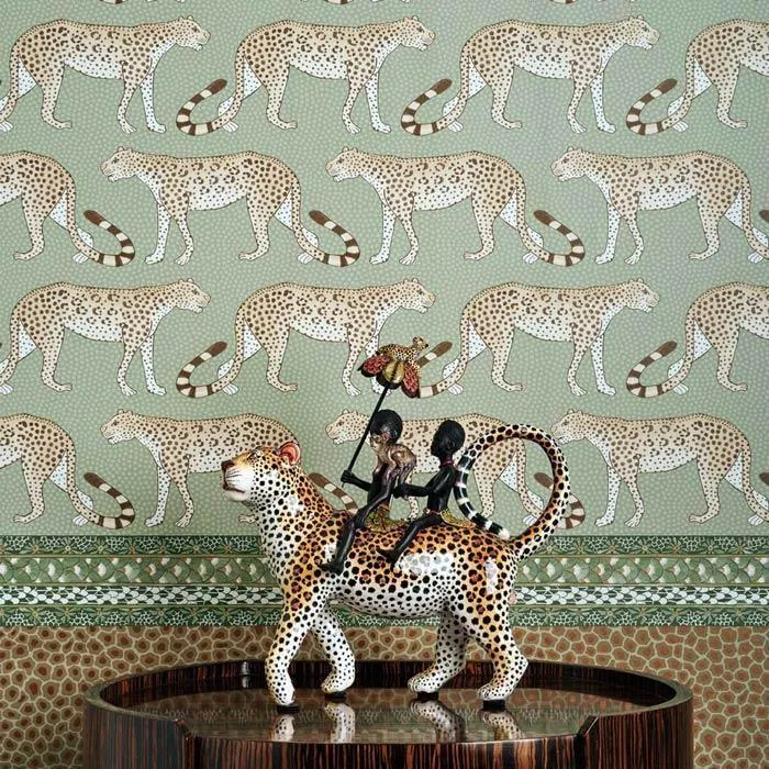 Leopard Walk Wallpaper Roll - Olive