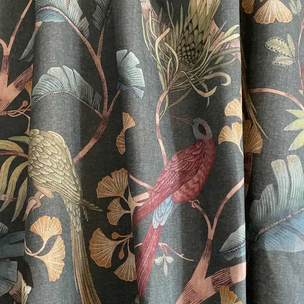 Living Branches Fabric - Dark Teal, Pure Linen image