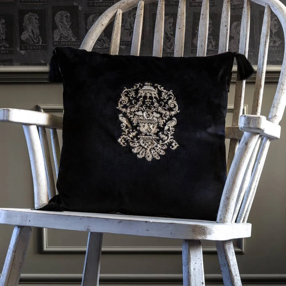 Manor Crest Embroidered Cushion - Velvet